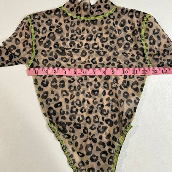 Oh Polly Leopard Mesh Bodysuit Size 4 Sheer Long Sleeve Snaps Y2K Clubwear - Picture 6 of 8